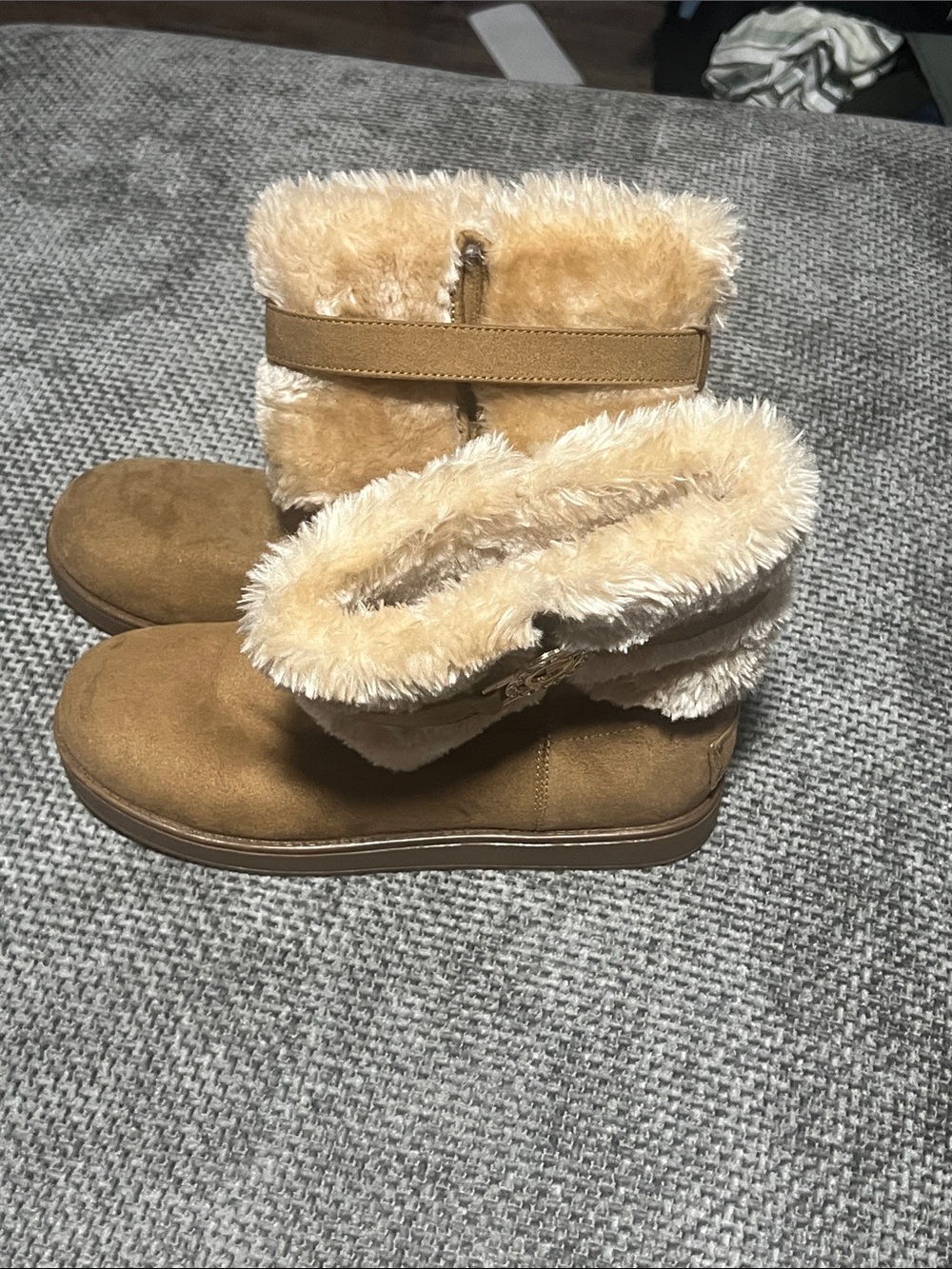 Guess Tan Faux Fur Fold-Over Ankle Boots